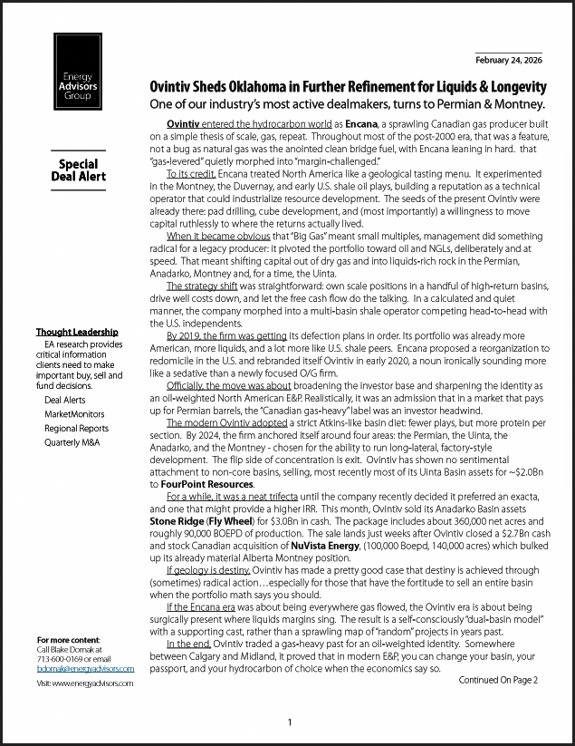 DEAL ALERT (OVINTIV) - Energy Advisors Group DEAL ALERT (OVINTIV)